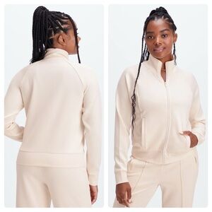 NEW Fabletics Plush Interlock Full-Zip Jacket Mock Neck in Oats (Cream) XXL Plus